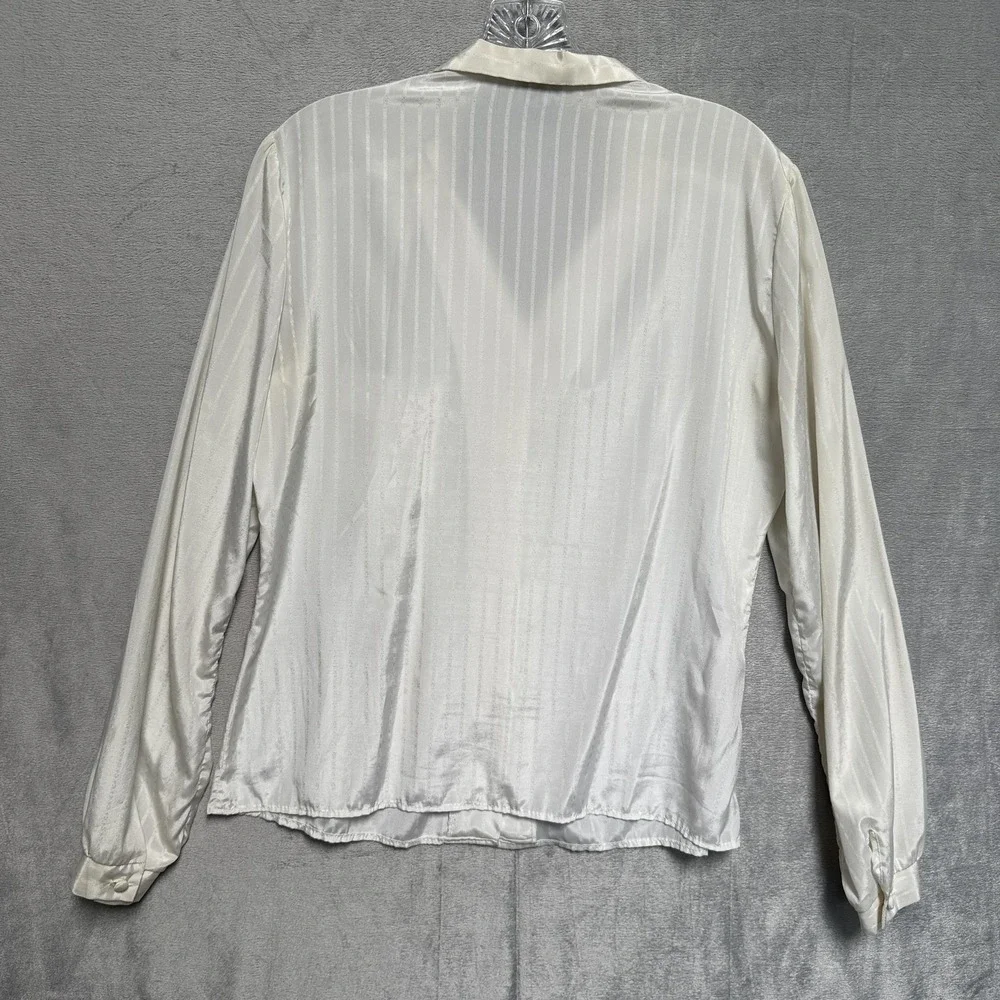 Vintage Jonathan Martin Blouse Womens‎ White Stripe Long Sleeve Top Size Medium